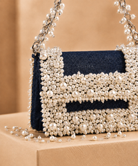 Elana Denim Pearl Embellished Clutch