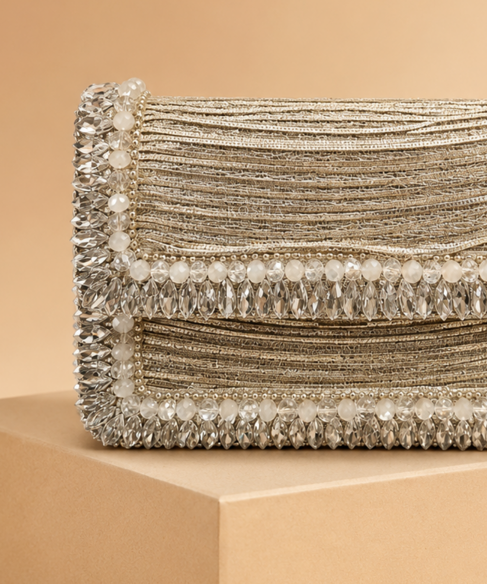 Elif Silver Georgette Embellished Mini Bag