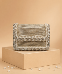 Elif Silver Georgette Embellished Mini Bag