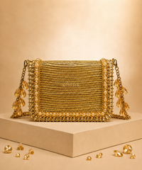 Elif Gold Georgette Embellished Mini Bag