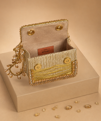 Elif Gold Georgette Embellished Mini Bag