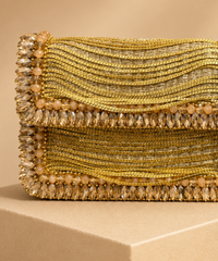 Elif Gold Georgette Embellished Mini Bag