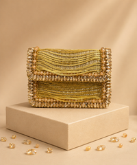 Elif Gold Georgette Embellished Mini Bag
