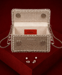 Elif Silver Georgette Embellished Clutch