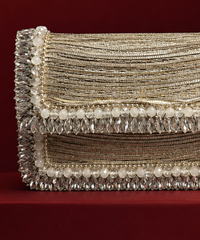 Elif Silver Georgette Embellished Clutch