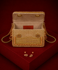Elif Gold Georgette Embellished Clutch