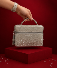 Cally Silver Suede Embroidered Vanity Bag