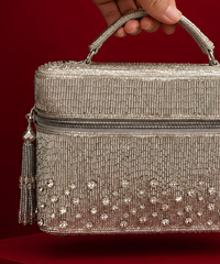 Cally Silver Suede Embroidered Vanity Bag