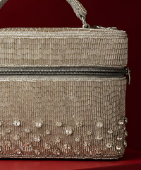 Cally Silver Suede Embroidered Vanity Bag
