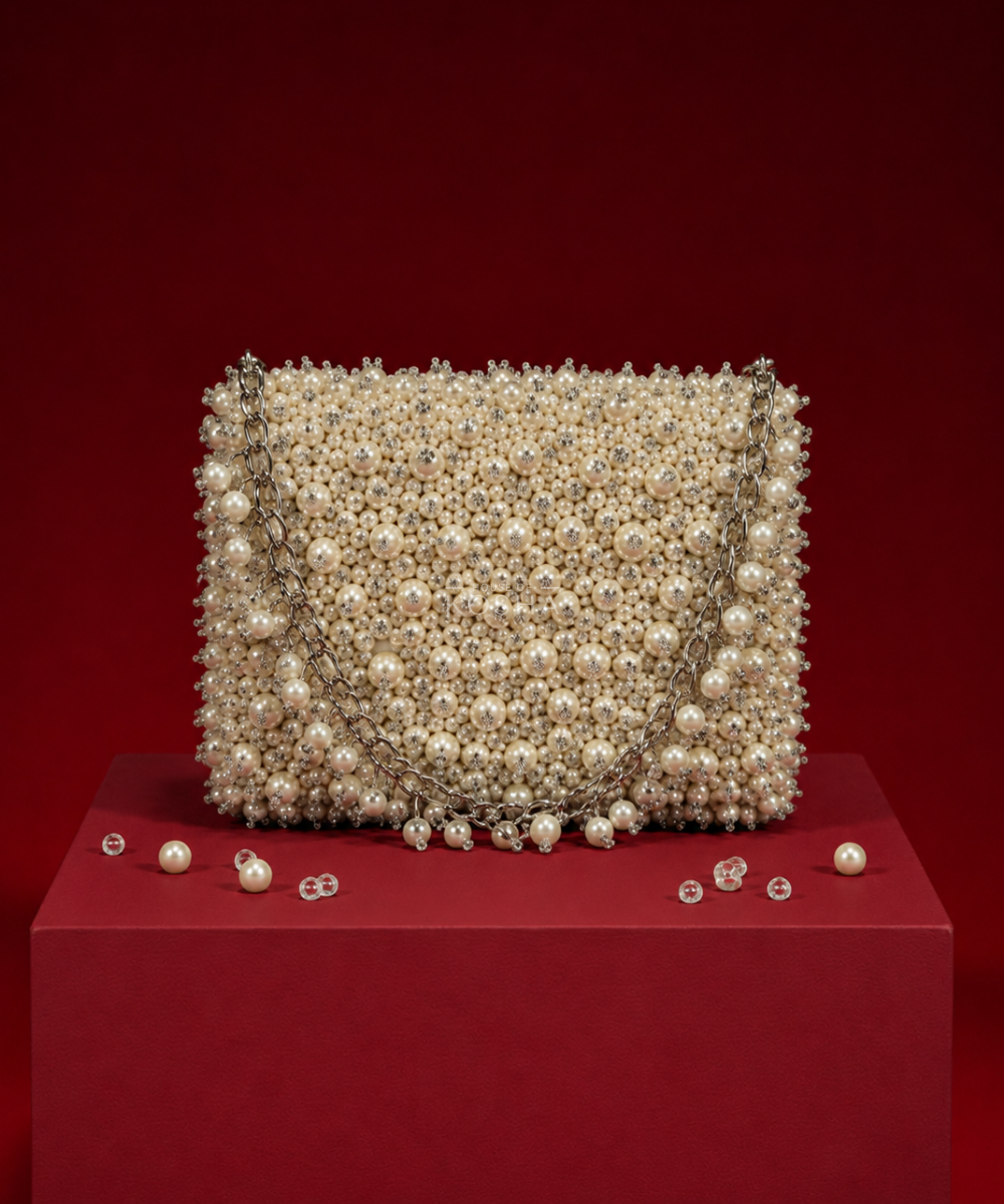 Aria Ivory Suede Pearl Embellished Mini Bag
