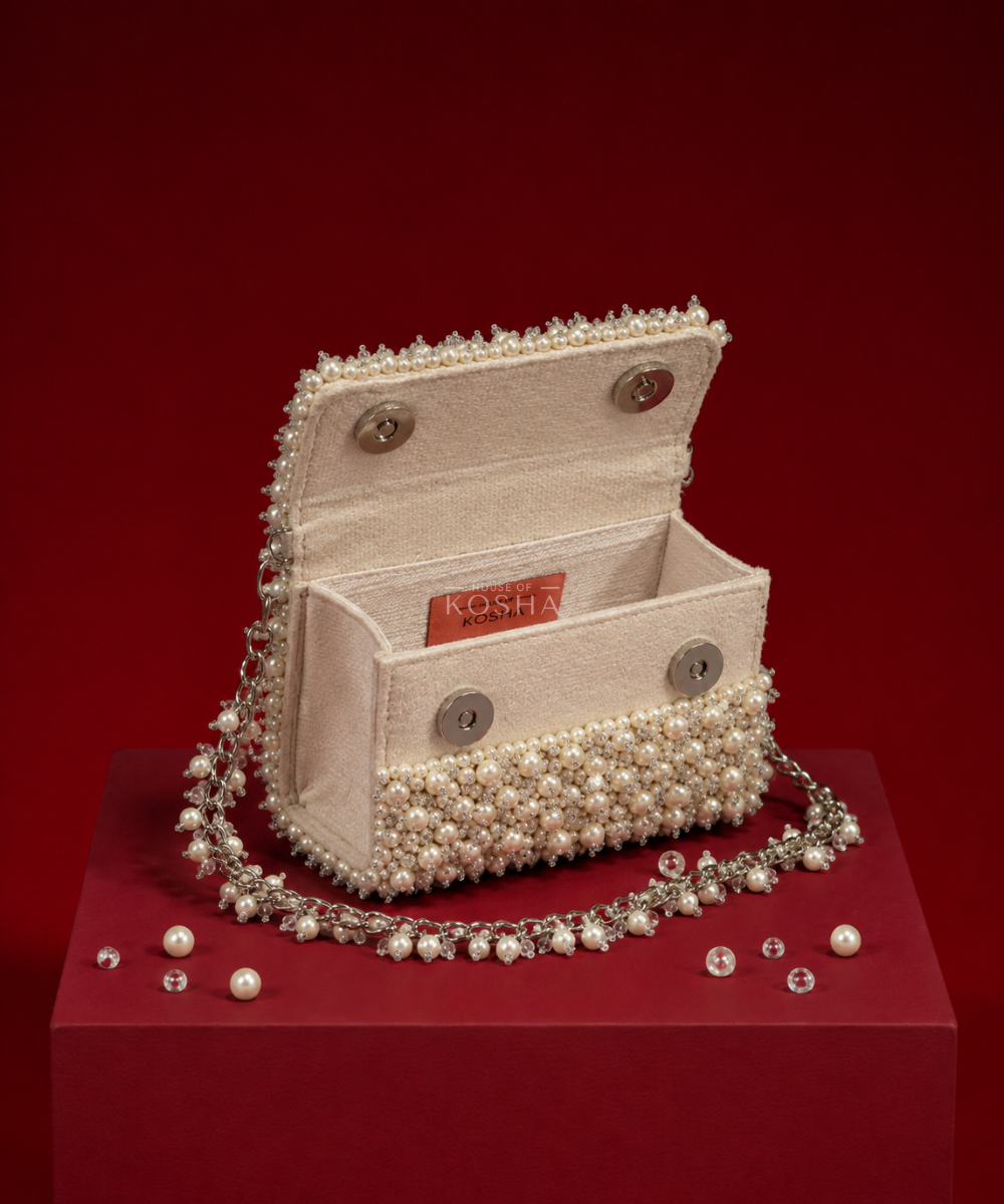Aria Ivory Suede Pearl Embellished Mini Bag