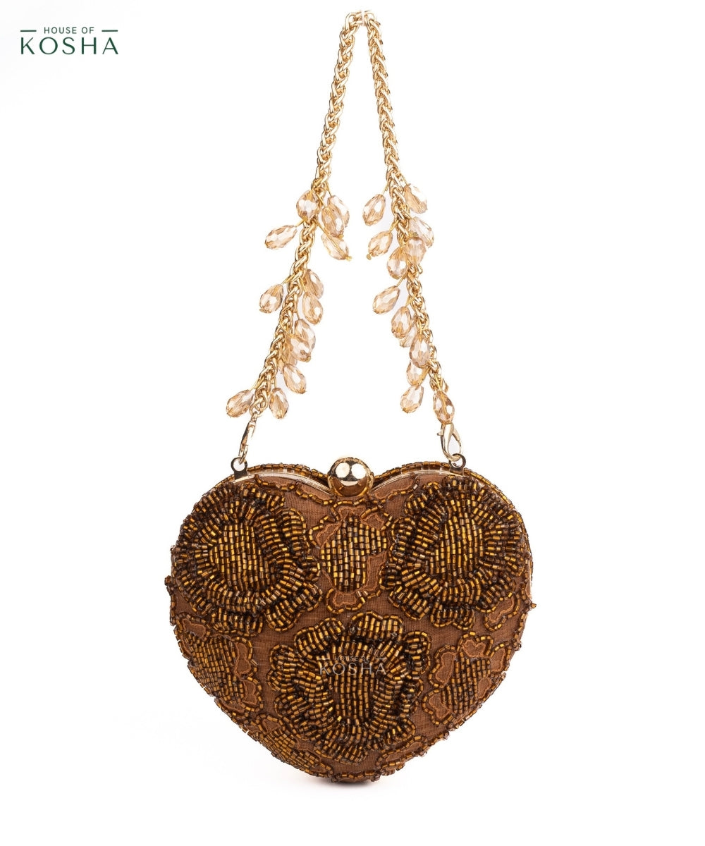 Cora Copper Suede Embellished Heart Bag