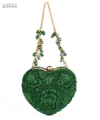 Cora Green Suede Embellished Heart Bag