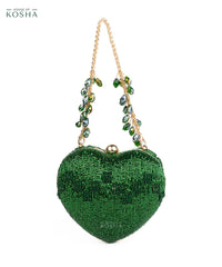 Cora Green Suede Embellished Heart Bag