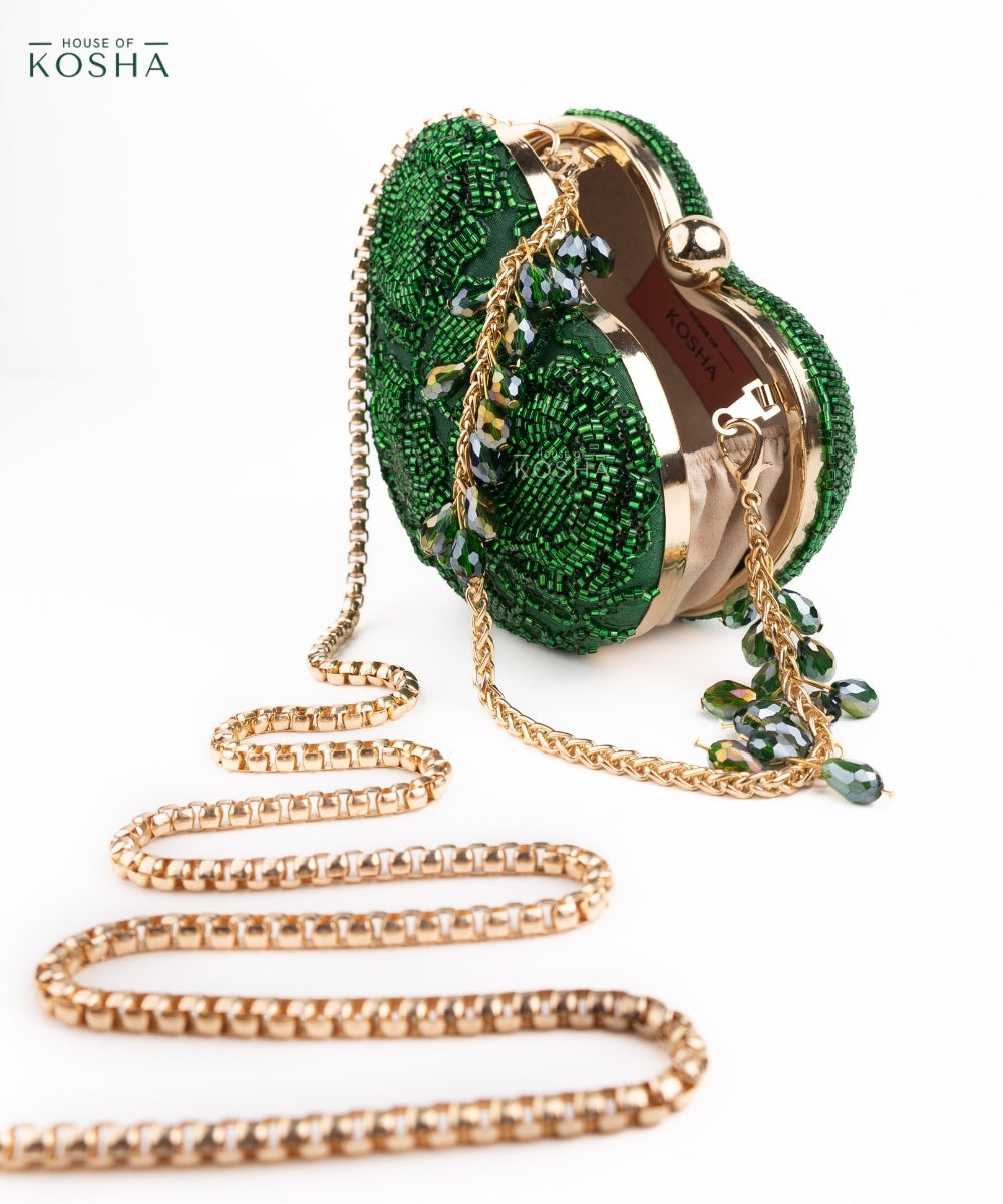 Cora Green Suede Embellished Heart Bag