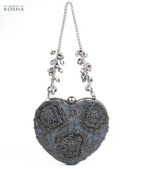 Cora Grey Suede Embellished Heart Bag