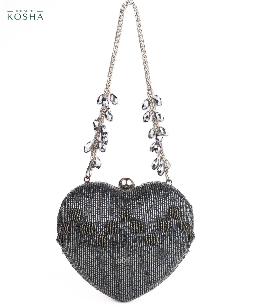 Cora Grey Suede Embellished Heart Bag