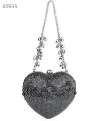 Cora Grey Suede Embellished Heart Bag