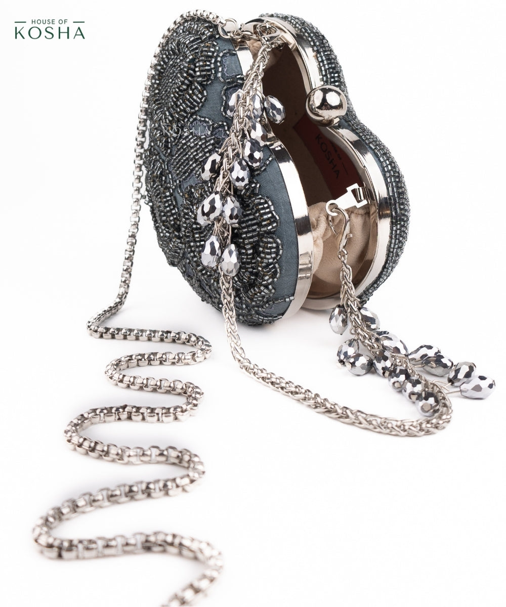 Cora Grey Suede Embellished Heart Bag