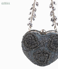 Cora Grey Suede Embellished Heart Bag