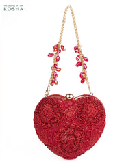 Cora Red Suede Embellished Heart Bag