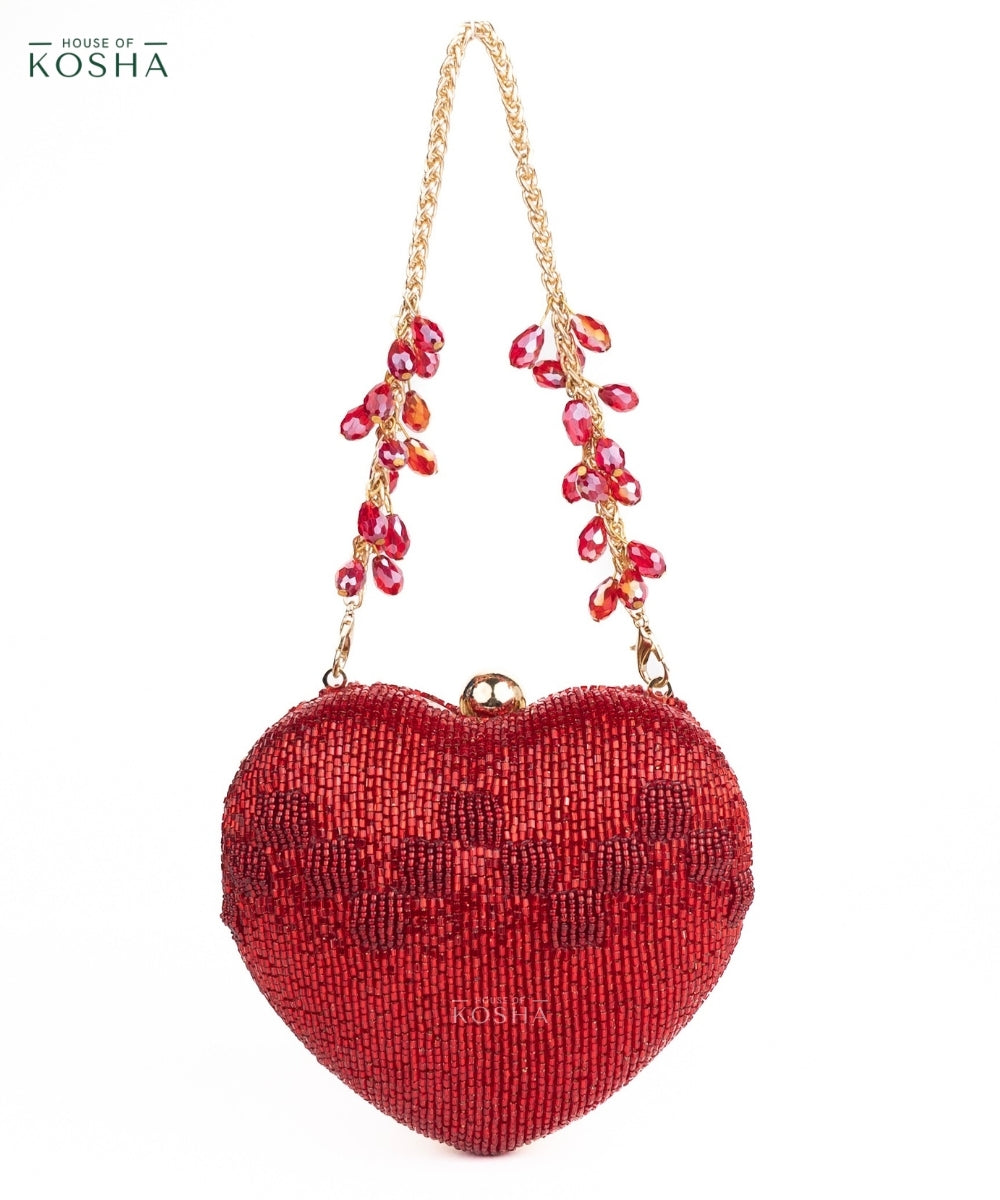 Cora Red Suede Embellished Heart Bag