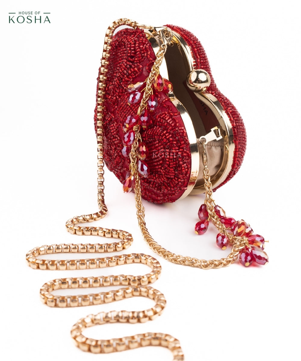 Cora Red Suede Embellished Heart Bag