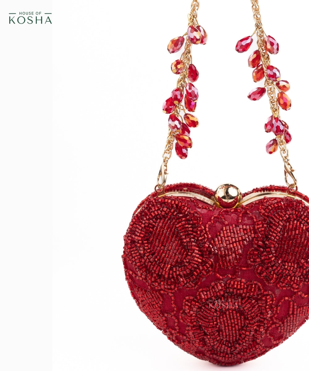Cora Red Suede Embellished Heart Bag
