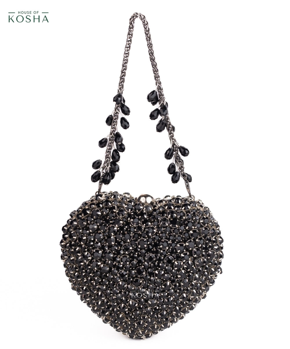 Lola Black Suede Embellished Heart Bag