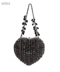 Lola Black Suede Embellished Heart Bag