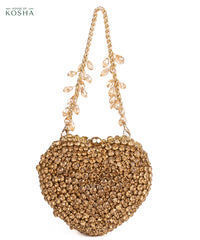 Lola Gold Suede Embellished Heart Bag