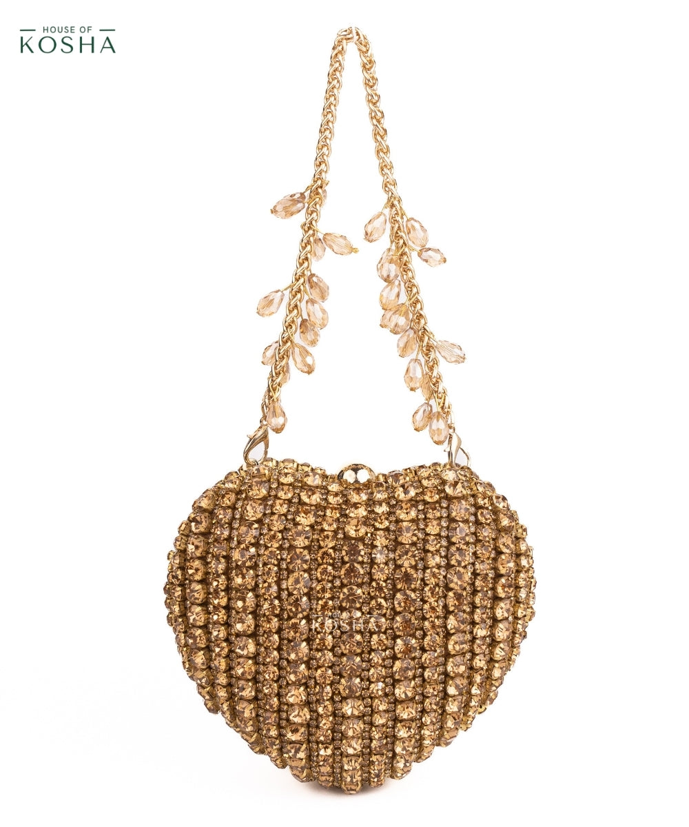 Lola Gold Suede Embellished Heart Bag