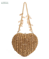 Lola Gold Suede Embellished Heart Bag