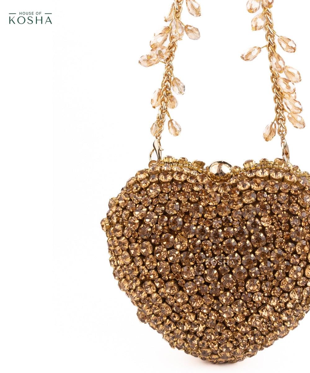 Lola Gold Suede Embellished Heart Bag