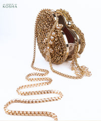 Lola Gold Suede Embellished Heart Bag