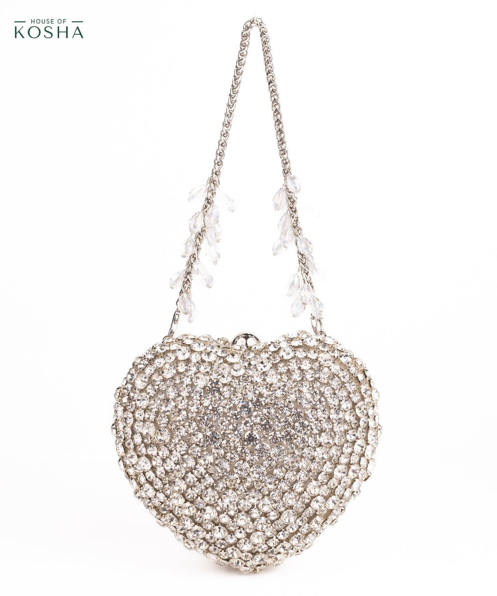 Lola Silver Suede Embellished Heart Bag