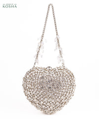 Lola Silver Suede Embellished Heart Bag