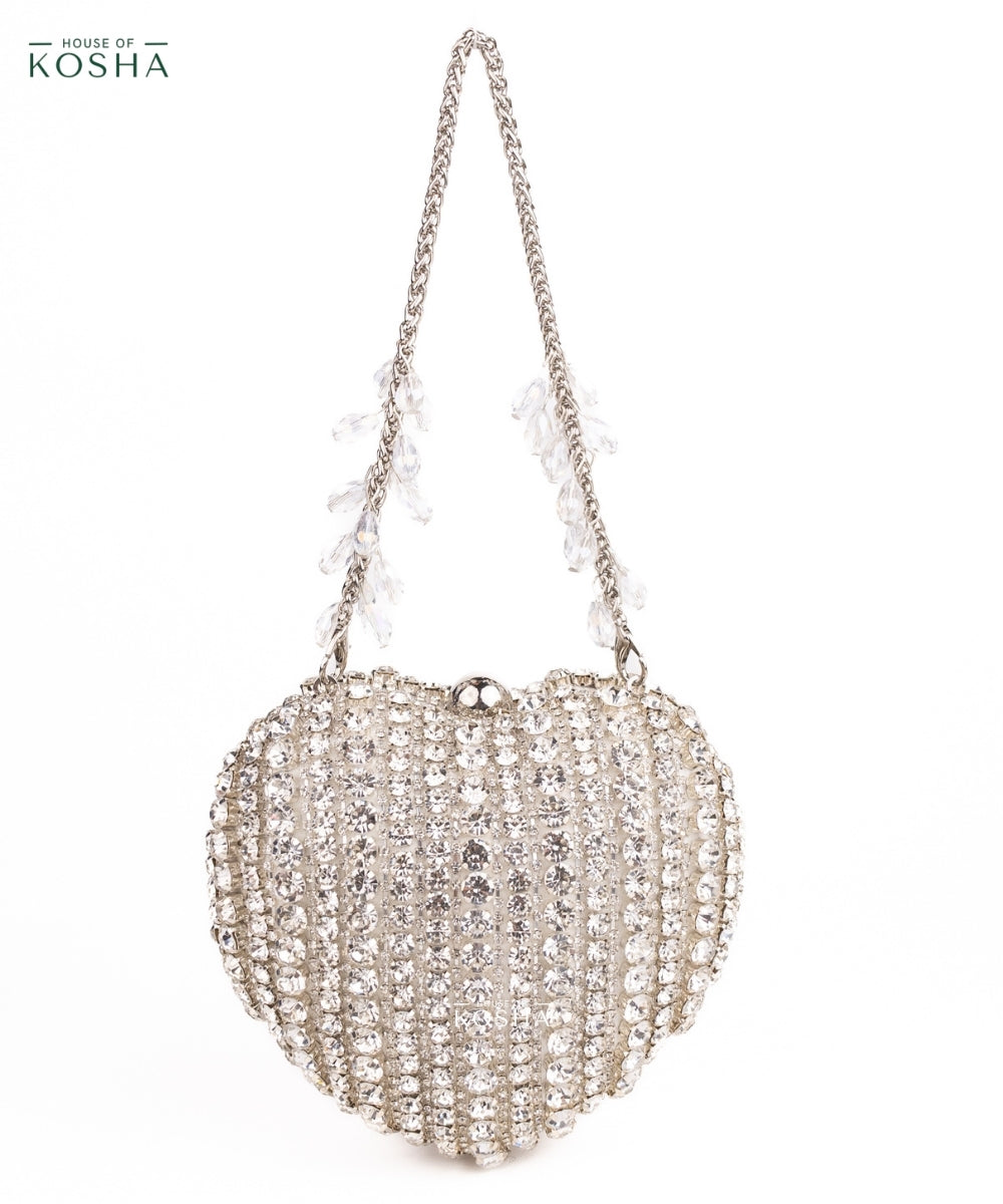 Lola Silver Suede Embellished Heart Bag