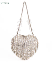 Lola Silver Suede Embellished Heart Bag