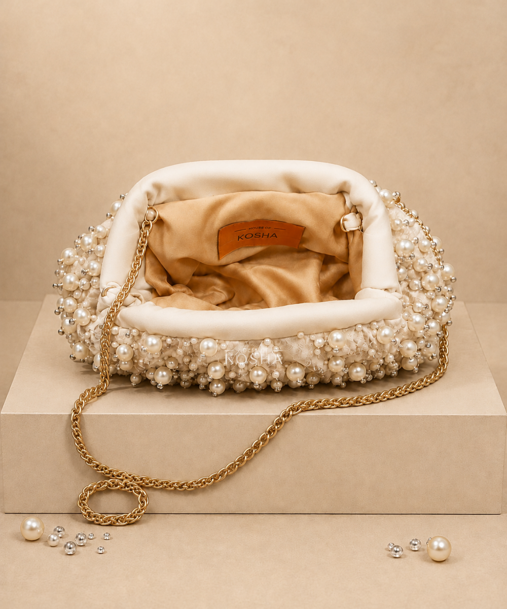 Serene Ivory Suede Embellished Clutch