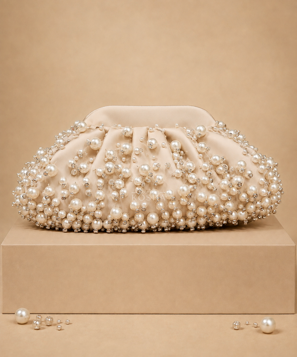 Serene Ivory Suede Embellished Clutch