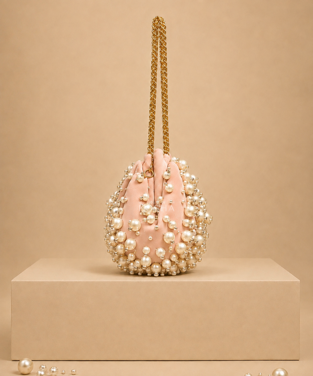 Serene Pink Suede Embellished Clutch