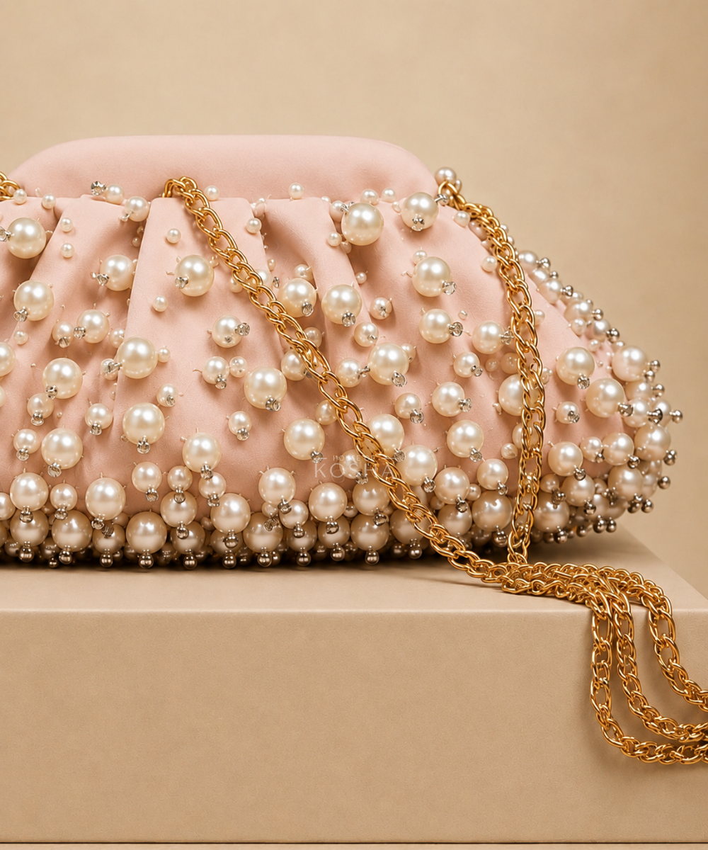 Serene Pink Suede Embellished Clutch