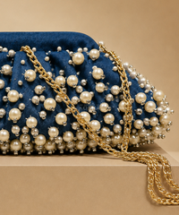 Serene Denim Embellished Clutch