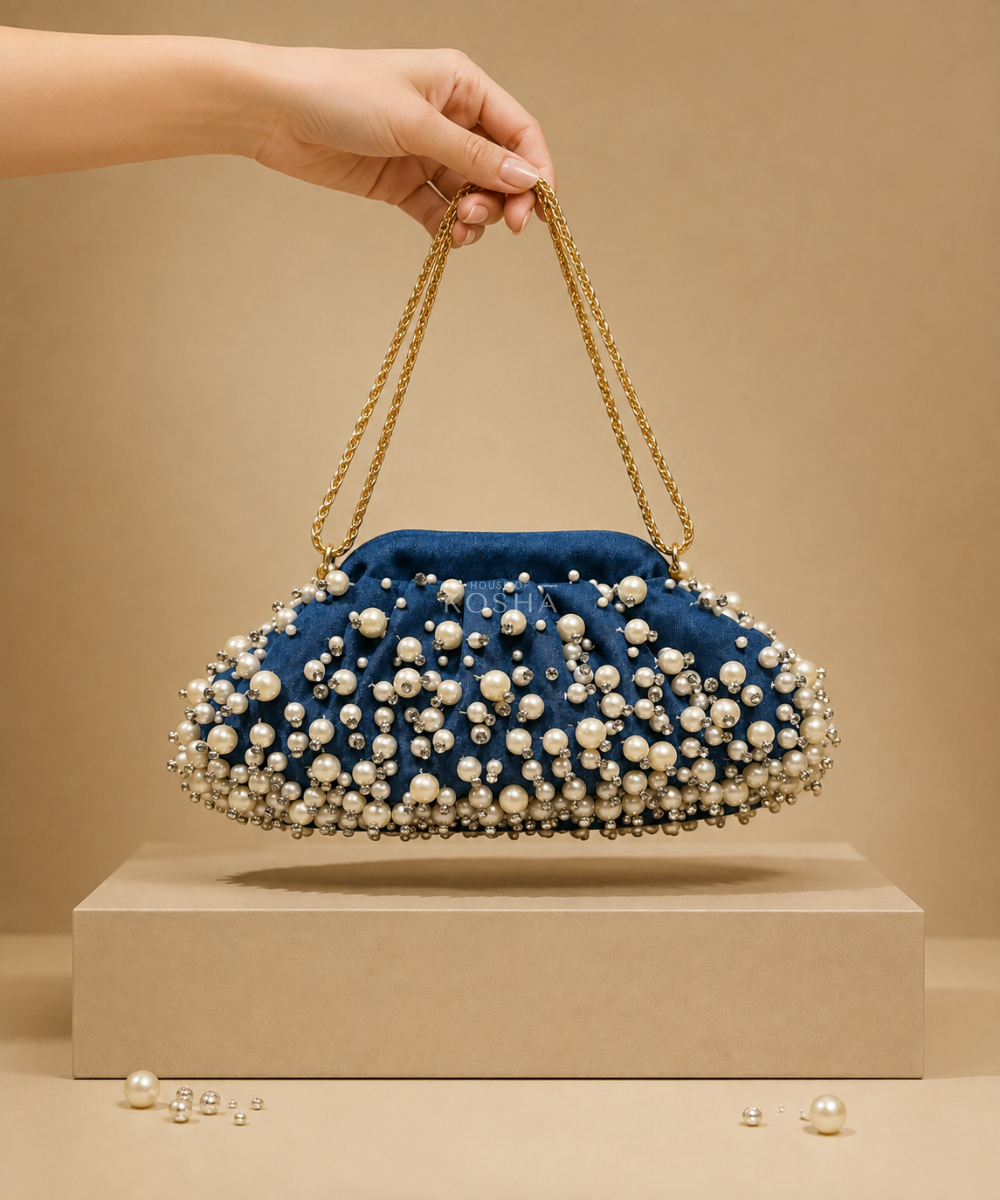 Serene Denim Embellished Clutch
