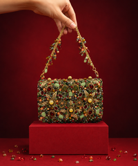 Noorani Multicolor Suede Embellished Clutch