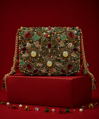 Noorani Multicolor Suede Embellished Clutch