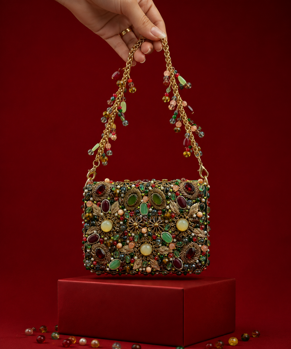 Noorani Multicolor Suede Embellished Mini Bag
