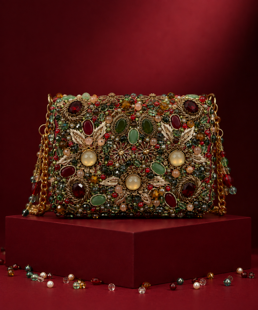 Noorani Multicolor Suede Embellished Mini Bag