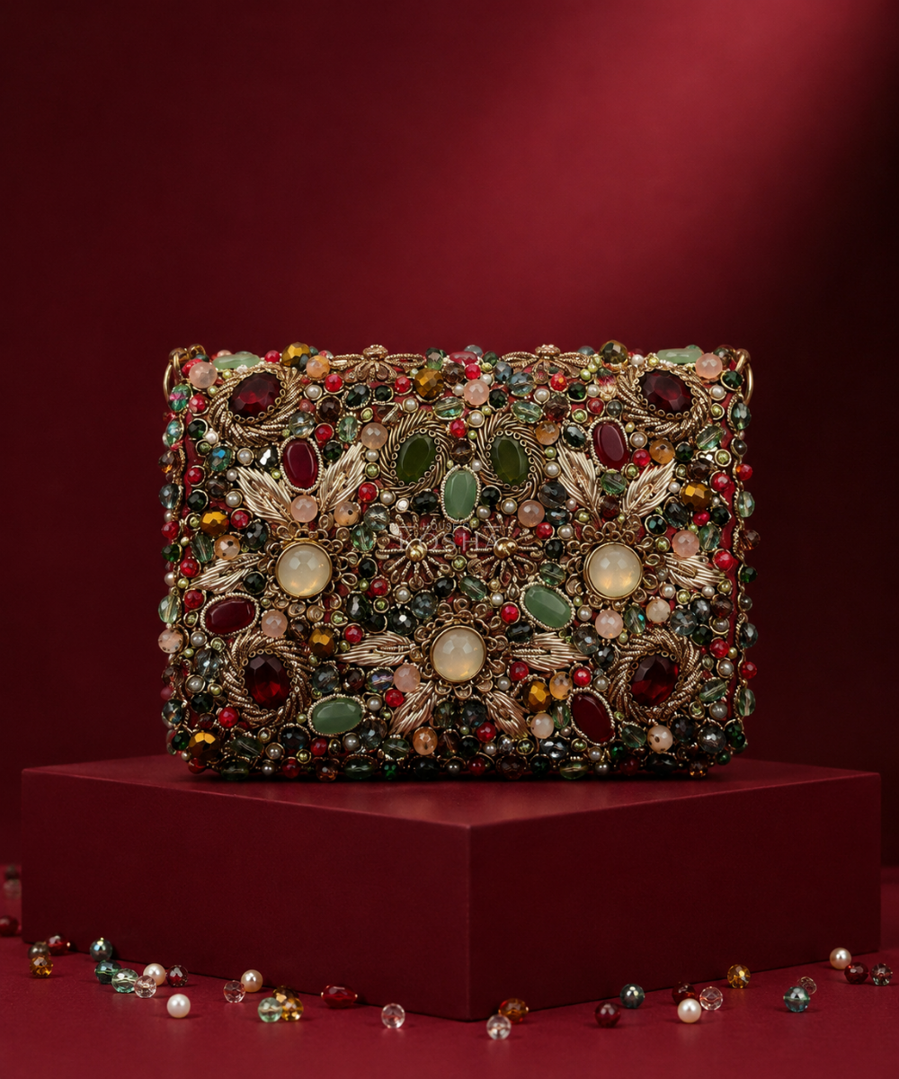 Noorani Multicolor Suede Embellished Mini Bag